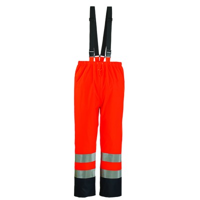 Pantalon imperméable ignifuge orange lustré avec bandes réfléchissantes  grises