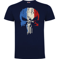 Tee-shirt coton marine Punisher tricolore
